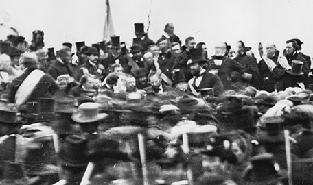 Abraham Lincoln (center) delivering the Gettysburg Address.